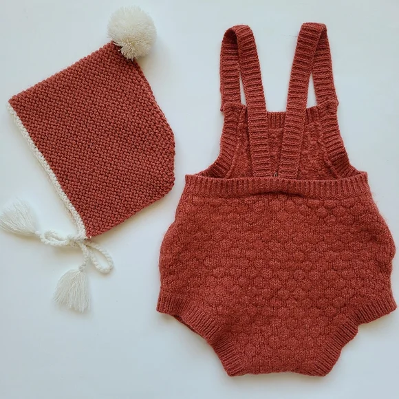 Lali Rust Knit Romper Bonnet Set